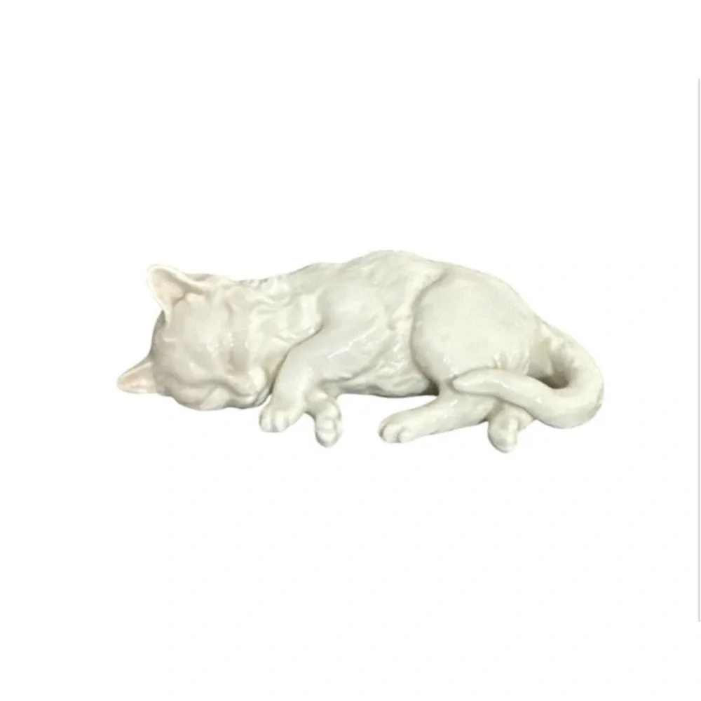 White Ceramic Sleeping Cat Figurine